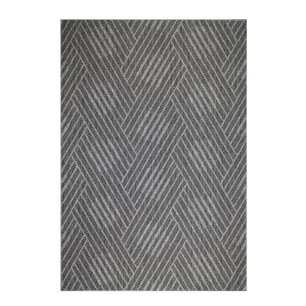 Gray, Blue 9 ft. x 12 ft. Loomed Geometric Polypropylene Rectangle Indoor/Outdoor Area Rug