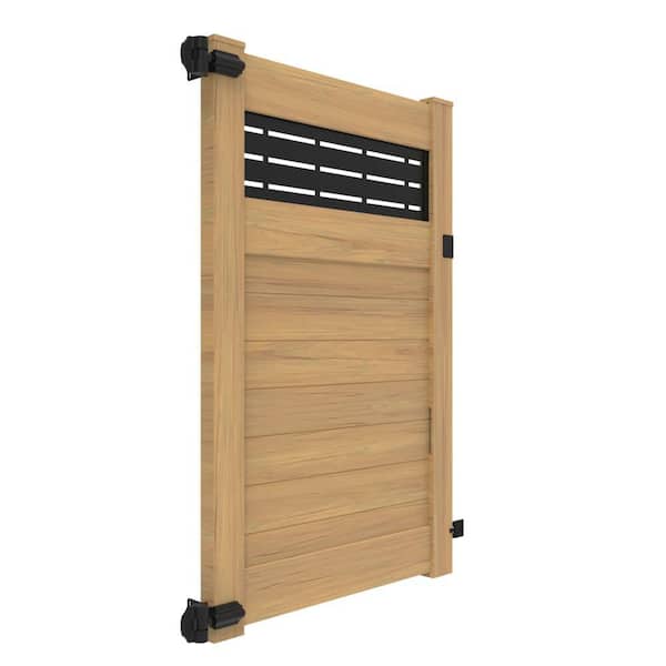 6 ft. x 4 ft. Horizontal Fence - Boardwalk DSP Vinyl Privacy Fence Gate w/DSP Topper Woodgrain Cypress
