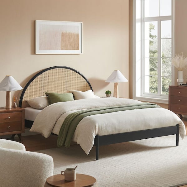 MODWAY Odette Black Solid Wood Frame Queen Platform Bed