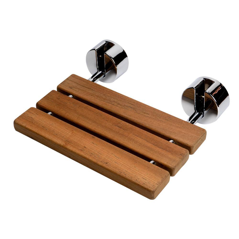 16" Folding Teak Wood Shower Seat with Chrome Finish