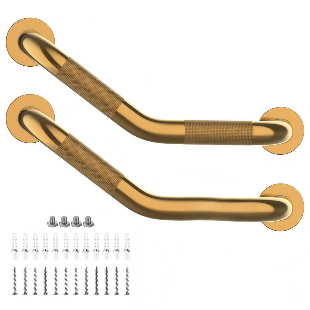 16 in. Angled Shower Grab Bar, Anti Slip Satin Bathroom Grab Bar for Handicap, Elderly, Injury, Gold (2-Pack) price history on PriceWatchPro