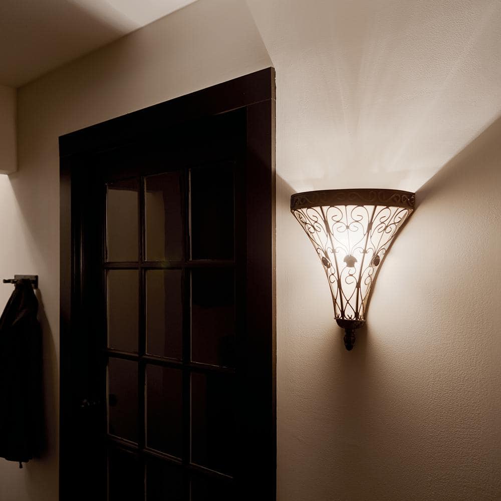 Marchesa Classic Terrene Bronze Wall Sconce with Piastra Glass Shade