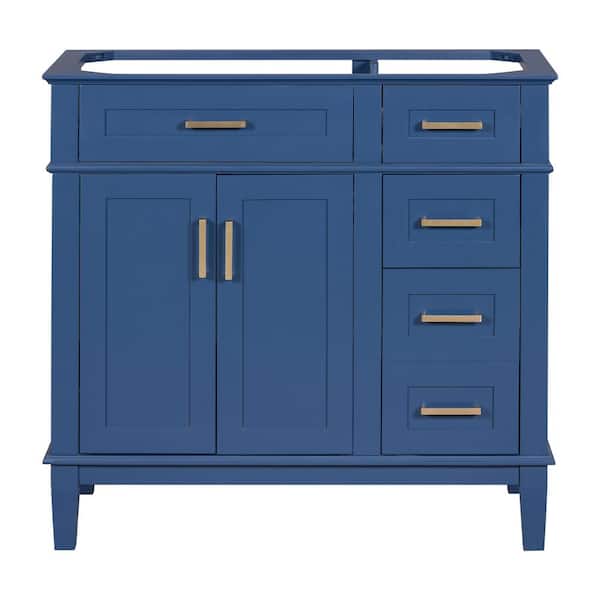 Unbranded 36 in. Bath Vanity Cabinet without Top in Blue with Drawer and Door for Bath, Indoor