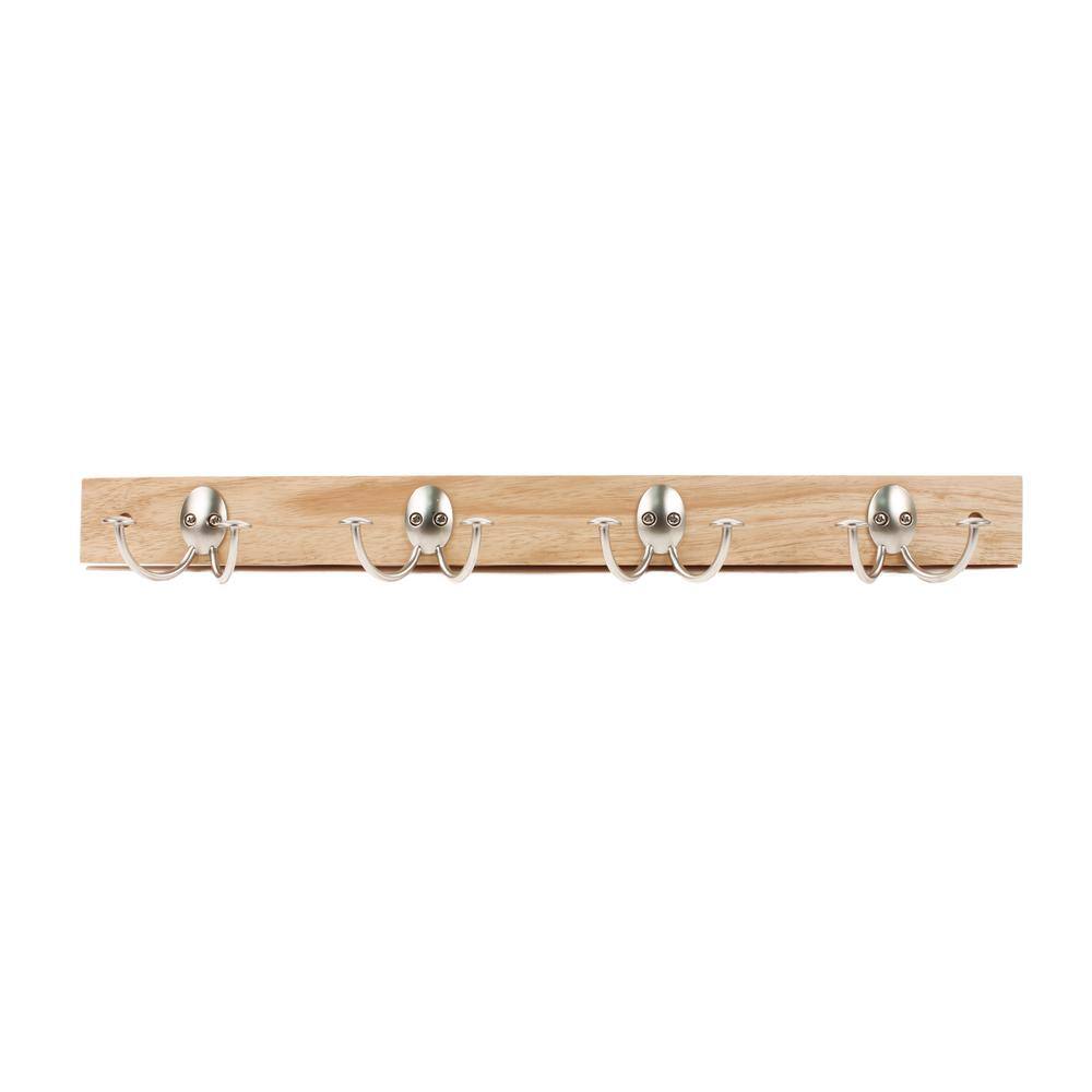 Maple Wood Wall Mount Rack with Satin Nickel Hooks