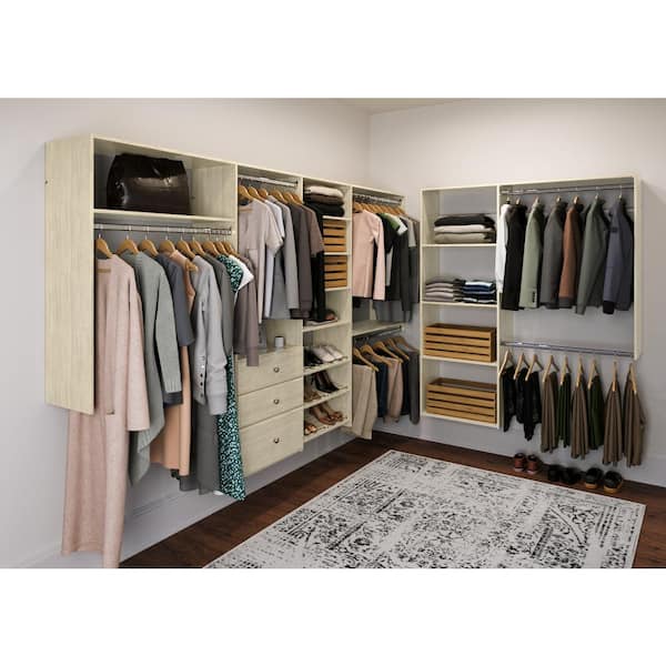 96 in. W - 120 in. W Harvest Grain L-Shaped Wood Closet System