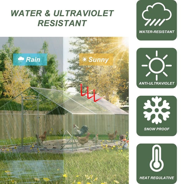 10 ft. x 20 ft. x 6.56 ft. Galvanized Wire Chicken Coop w/ Waterproof and Anti-Ultraviolet Cover Walk-in Poultry Fencing