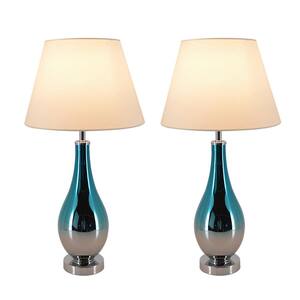 Tulip 28 in. Blue Chrome Ombre Indoor Table Lamp with Shade, Set of 2