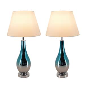 Tulip 28 in. Blue Chrome Ombre Indoor Table Lamp with Shade, Set of 2