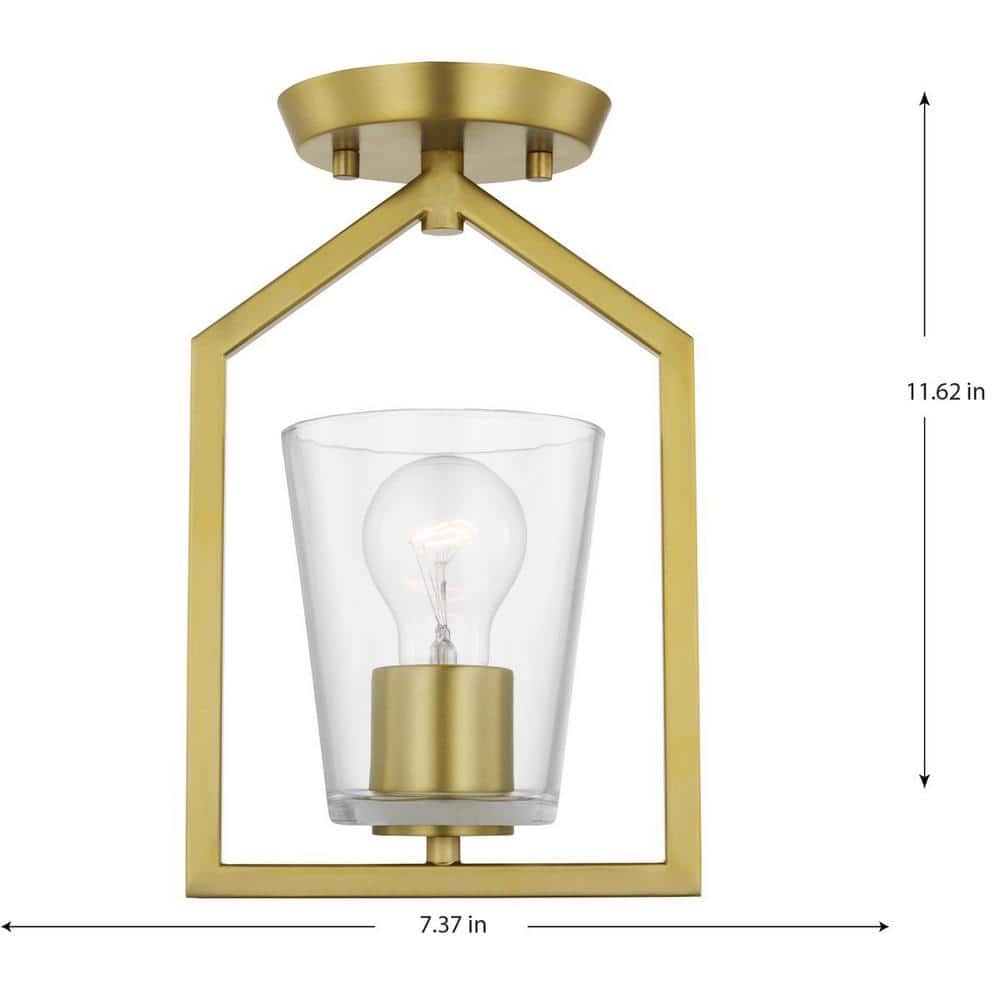 Brushed Gold and Clear Glass Semi-Flush Mount Light