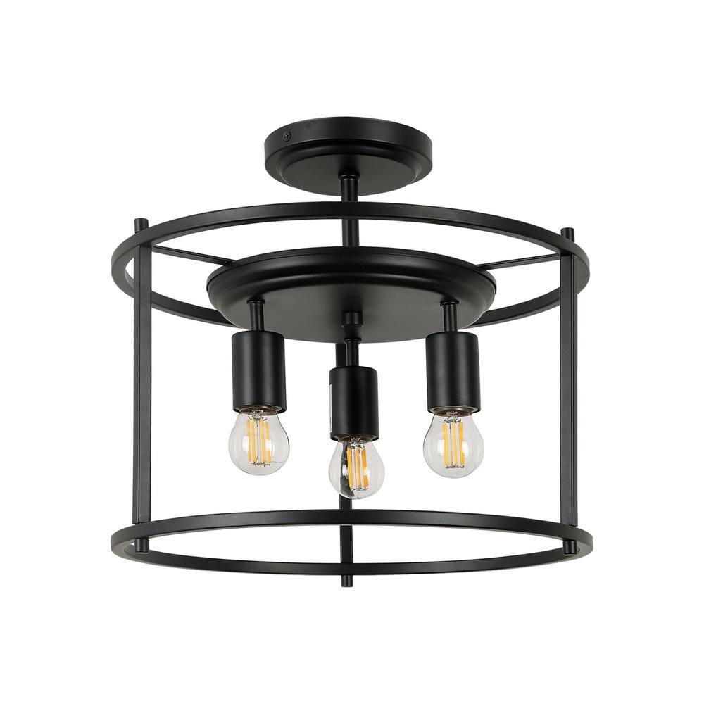 14 in. W 3-Light Matte Black Flush Mount Ceiling Lamp, Bulb Not Included