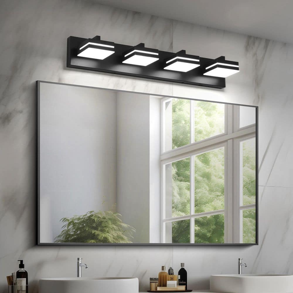 26.77 in. 4-Light Black LED Bathroom Vanity Light with Dimmable 5500K Daylight price history on PriceWatchPro