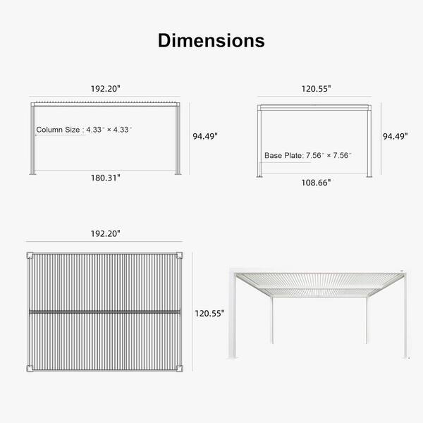 PURPLE LEAF 10 ft. x 16 ft. White Aluminum Frame Outdoor Hardtop