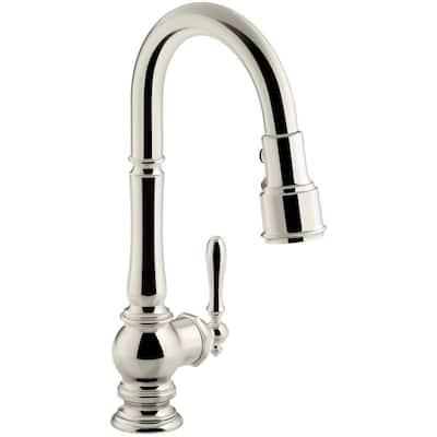 Artifacts Single-Handle Pull-Down Sprayer Kitchen Faucet in Vibrant Polished Nickel