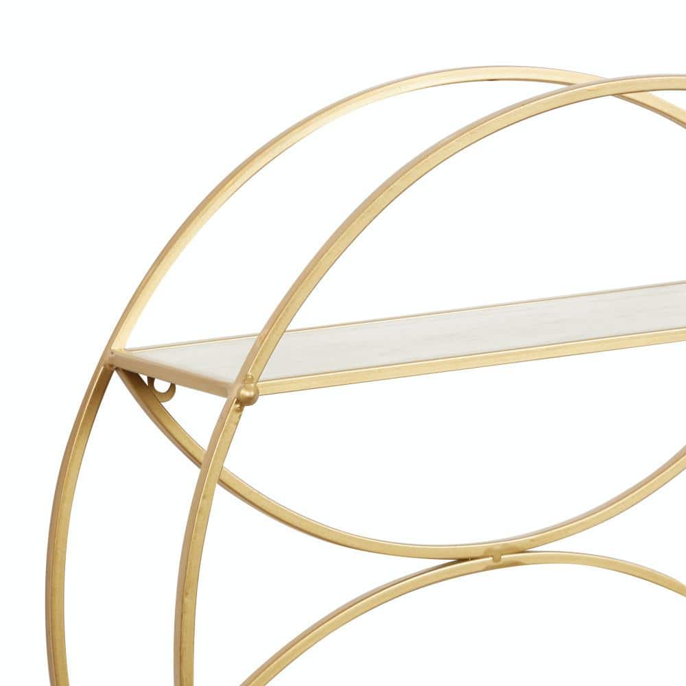 Contemporary Gold Round Iron & Wood Wall Shelf, 22" x 7"