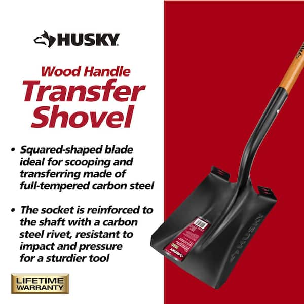 Husky 47 in. Wood Handle Carbon Steel Transfer Shovel with Cushion