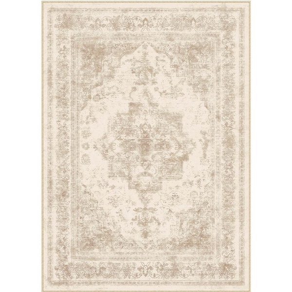 HaiiMeid Persia Beige 9 ft. x 12 ft. Vintage Medallion Distressed Area Rug