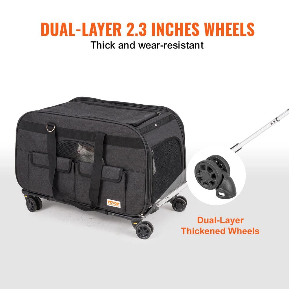 Large Black Soft-Sided Rolling Pet Carrier with Mesh Windows