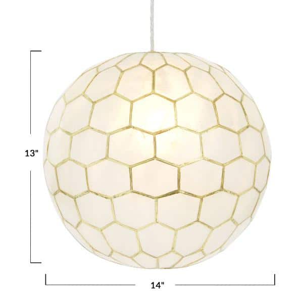 Gold and White Capiz Honeycomb Globe Pendant Light