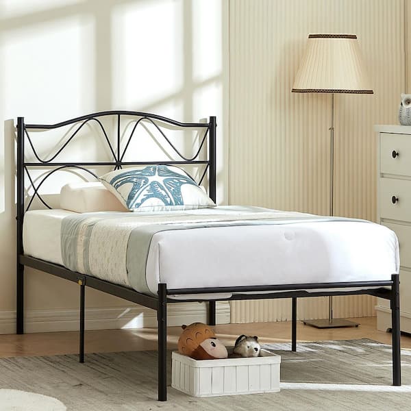 Metal Bed Frame with Headboard, Platform Bed Frame Twin, Sturdy Steel Slats Support, Storage Bed Frame, Black