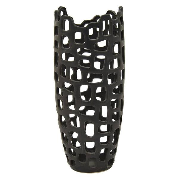 THREE HANDS 14.5 in. Black Ceramic Vase