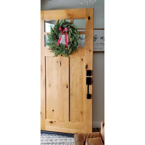 DIY 32 in. x 80 in. Knotty Alder Right-Hand 6 Lite Clear Glass Clear Stain Wood Front Door Kit w/ Quick Assemble Jamb