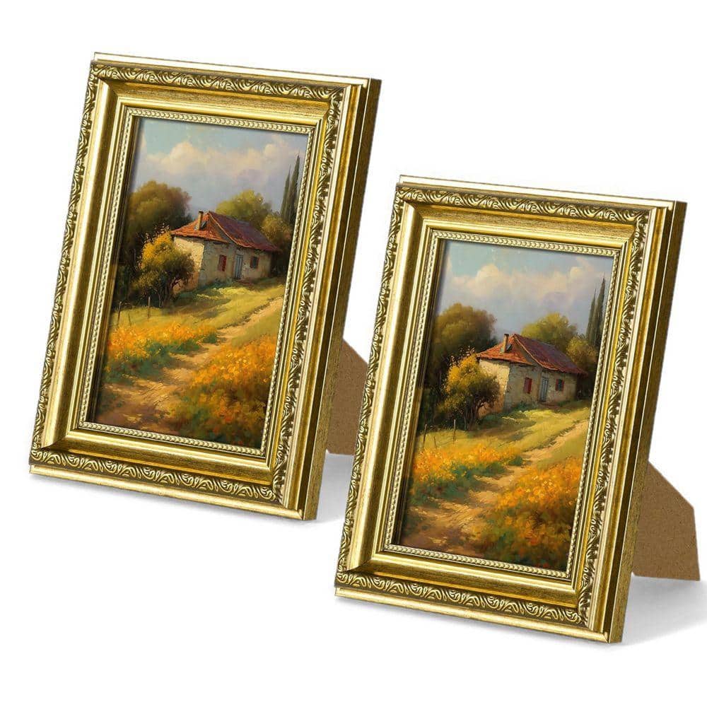 Ornate Vintage 4 x 6 Gold Plastic Picture Frame for Wall Decor or
