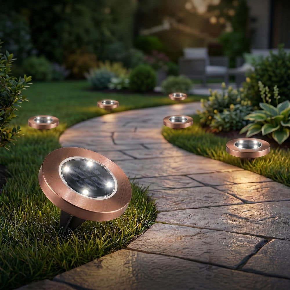 Solar Powered Copper Stainless Steel Outdoor Integrated LED Weather Resistant Swivel Disk Path Lights (10-Pack) price history on PriceWatchPro