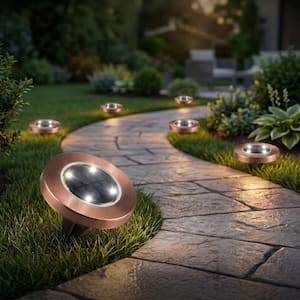 Solar Powered Copper Stainless Steel Outdoor Integrated LED Weather Resistant Swivel Disk Path Lights (10-Pack)
