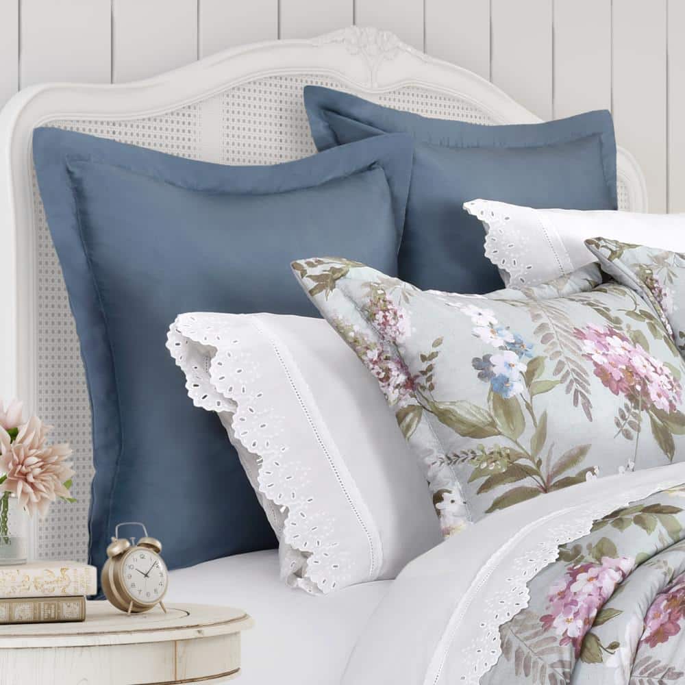 Solid Blue Cotton Euro Pillow Sham with Zipper Closure