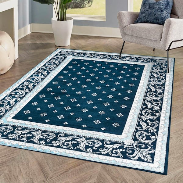JONATHAN Y Acanthus Navy/Blue 3 ft. x 5 ft. French Border Area Rug