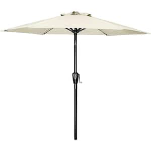 7.5 ft. Stainless Steel Crank Market Patio Umbrella in Beige with Button Tilt and 6 Sturdy Ribs