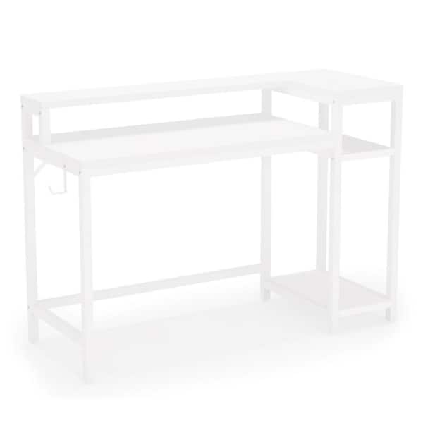 BYBLIGHT Witham 51 in. Rectangular White Computer Desk with Monitor Stand and Open Storage Shelves