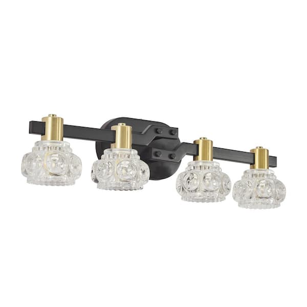 TOOLKISS 23.6 in. 4-Light Golden Bathroom Lighting Fixtures Over Mirror, Polished Modern Vanity Lights with Crystal Glass Shade