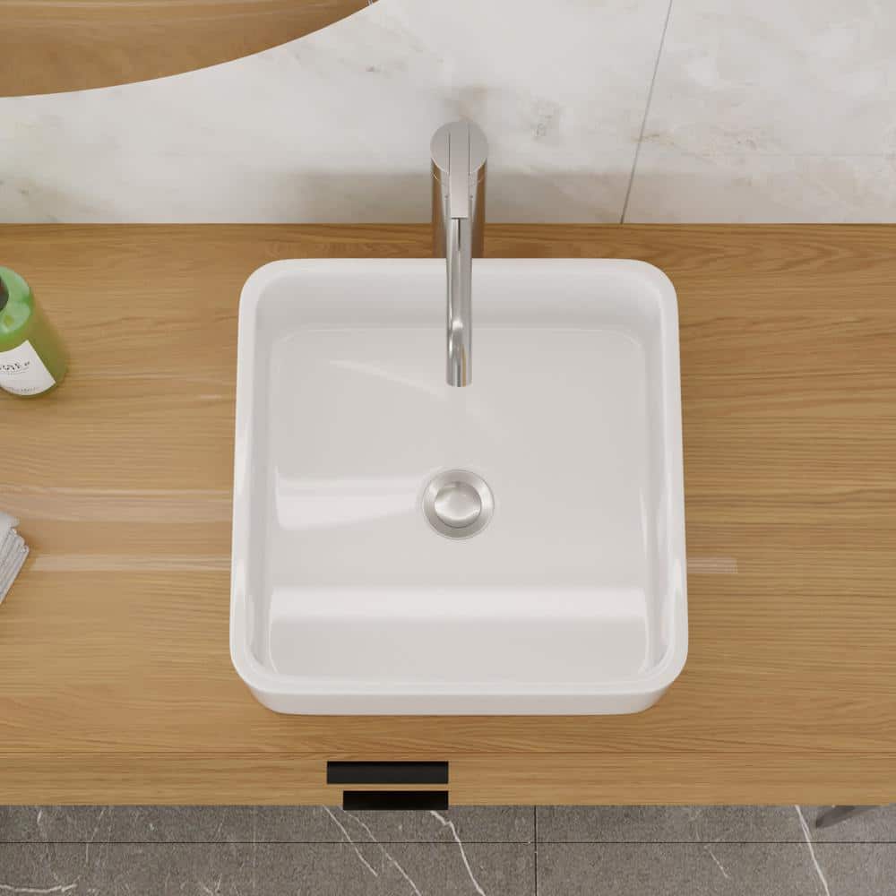 15'' x 15'' White Gloss Ceramic Square Vessel Sink