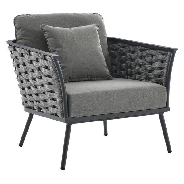 MODWAY Stance 32.5 in. W Gray Aluminum Outdoor Lounge Chair in Gray with Gray Removable Cushions