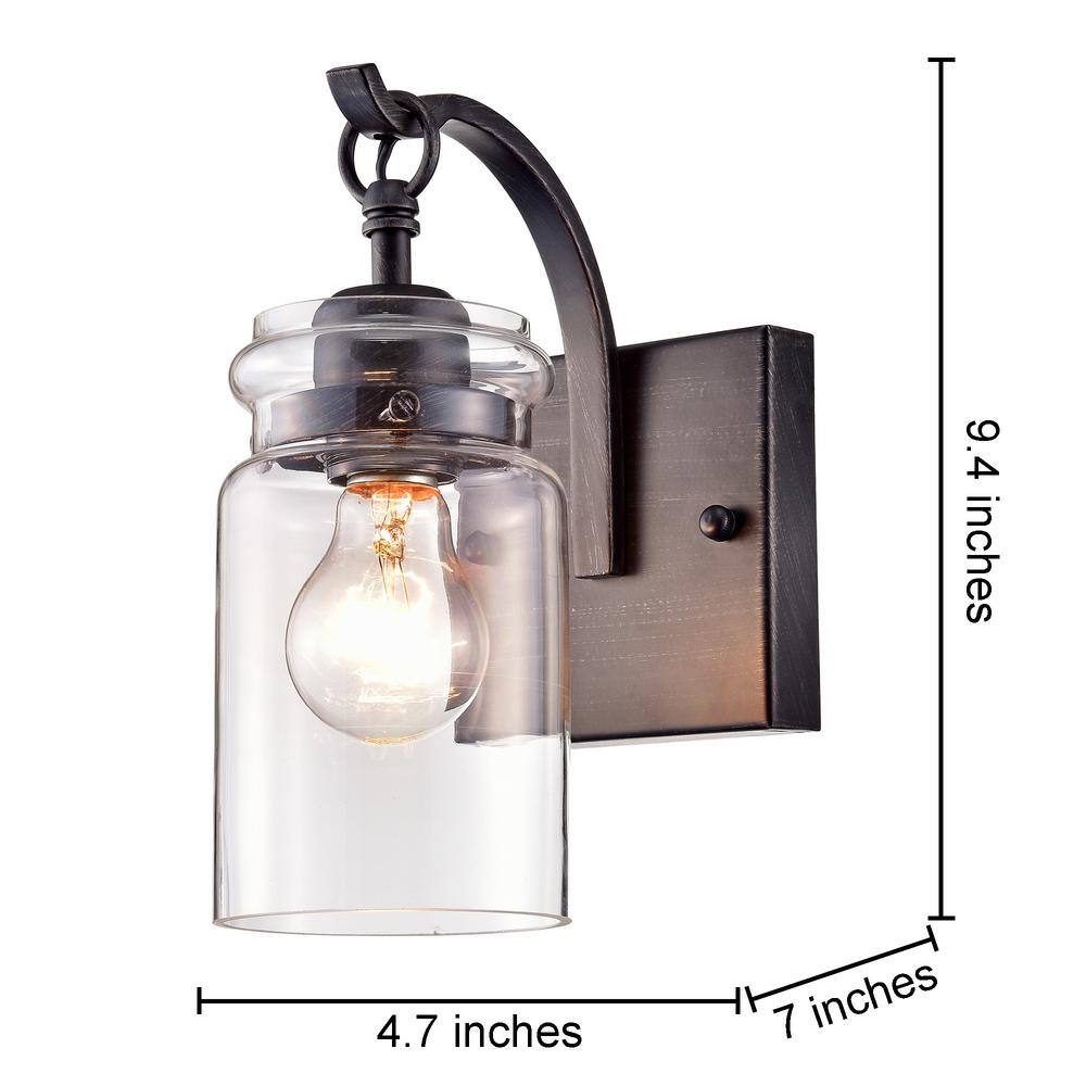 Antique Black Iron Wall Sconce with Clear Glass Shade