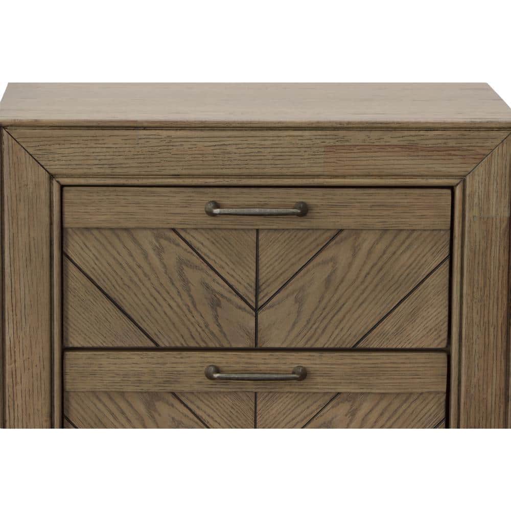 Weathered Sand Rustic Wood 2-Drawer Nightstand