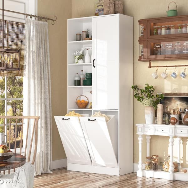 Farmhouse 47” Kitchen Pantry Cabinet, White Freestanding Buffet Cupboards  Sideboard with Doors & Adjustable Shelves, Kitchen Pantry Storage Cabinet