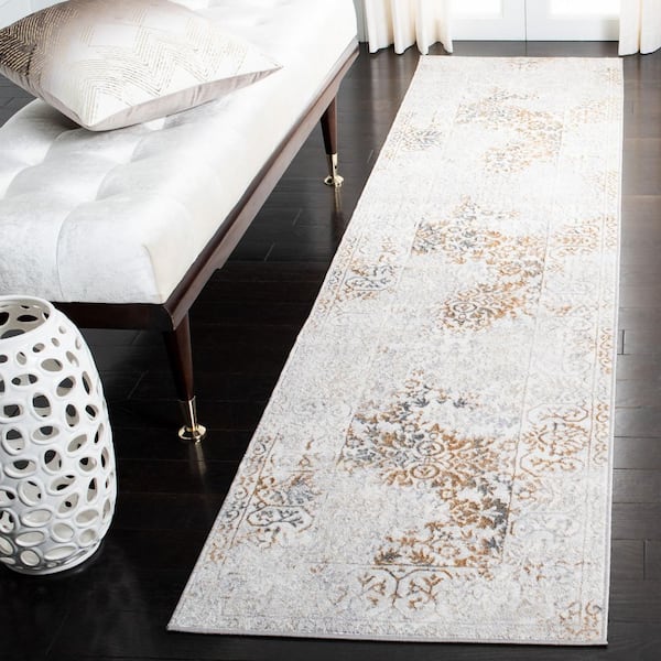 Orchard 2 ft. x 9 ft. Gray/Gold Distressed Ornate Runner Rug