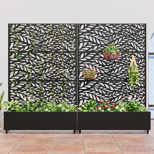 Dovelina Set of 2-73 in. x 16 in. x 47 in. Black Metal Iron Planter Box with Attached Trellis for Climbing Vegetation