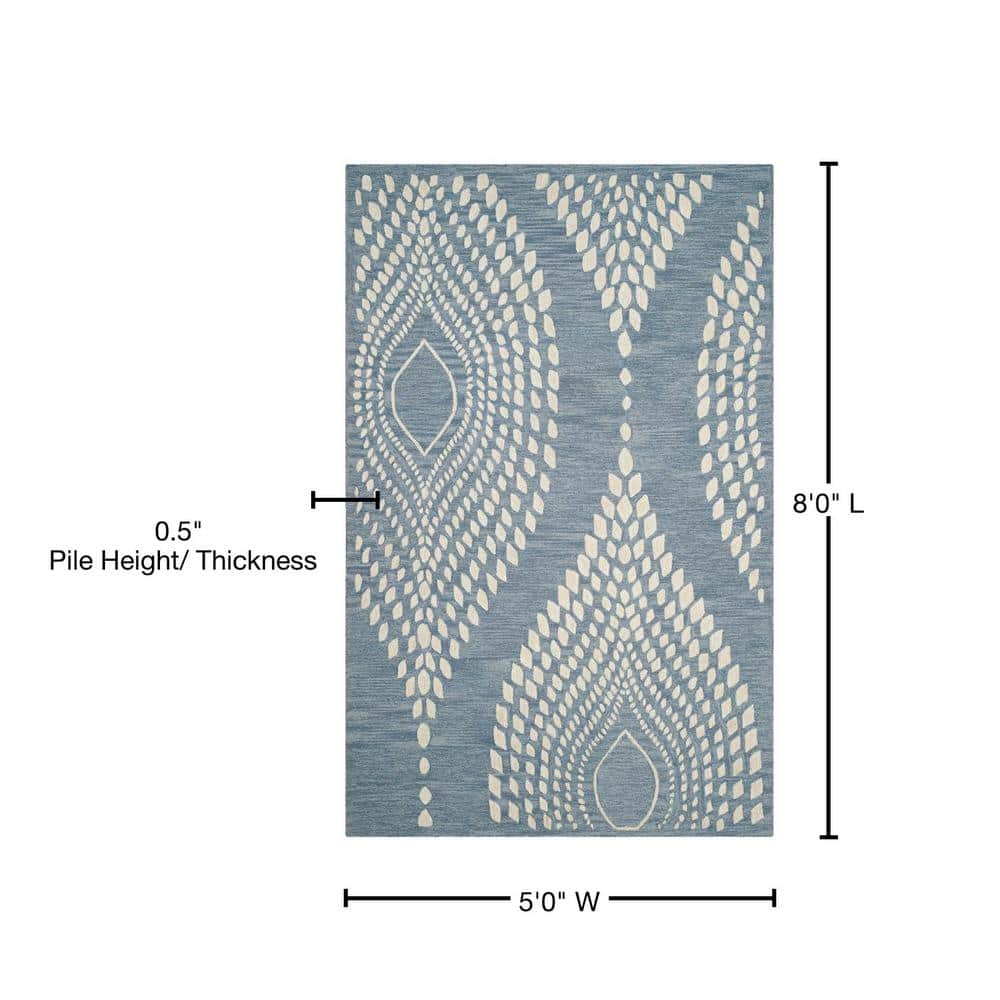 Bella Blue and Ivory Hand-Tufted Wool Area Rug 5' x 8'