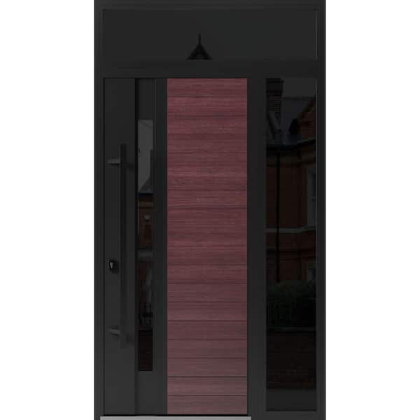 VDOMDOORS 0162 50 in. x 96 in. Right-hand/Inswing 2 Sidelight Tinted Glass Red Oak Steel Prehung Front Door with Hardware