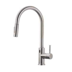 Single Handle Touchless Deck Mounted Pull Down Sprayer Kitchen Faucet in Brushed Nickel