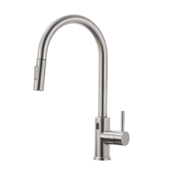 matrix decor Single Handle Touchless Deck Mounted Pull Down Sprayer Kitchen Faucet in Brushed Nickel