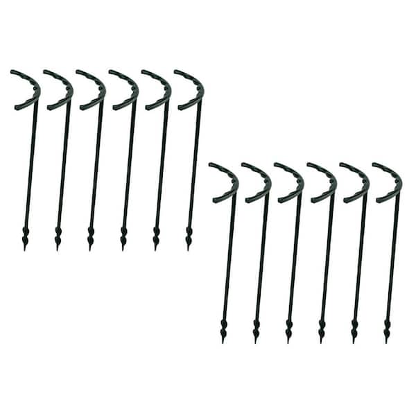 10.4 in. H Green Plastic Plant Half Round Ring Plastic Cage Holder Support Stakes with 24-Piece Clips, (12-Pack)