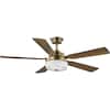 Progress Lighting Tempt 52 in. Indoor Integrated LED Vintage Brass Transitional Ceiling Fan with Remote for Living Room and Bedroom P2578-16330K