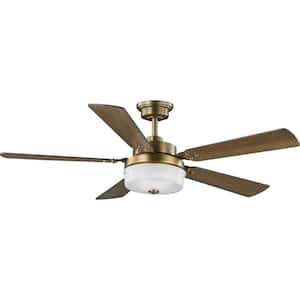 Tempt 52 in. Indoor Integrated LED Vintage Brass Transitional Ceiling Fan with Remote for Living Room and Bedroom