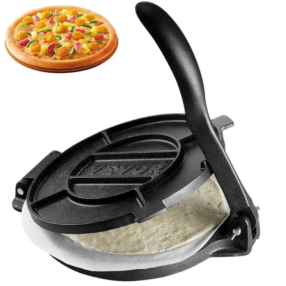 VEVOR 10in. Cast Iron Tortilla Press, Tortilla and Roti Maker with Pre-Seasoned Paracone Maker with 100-Piece Tawa, Black