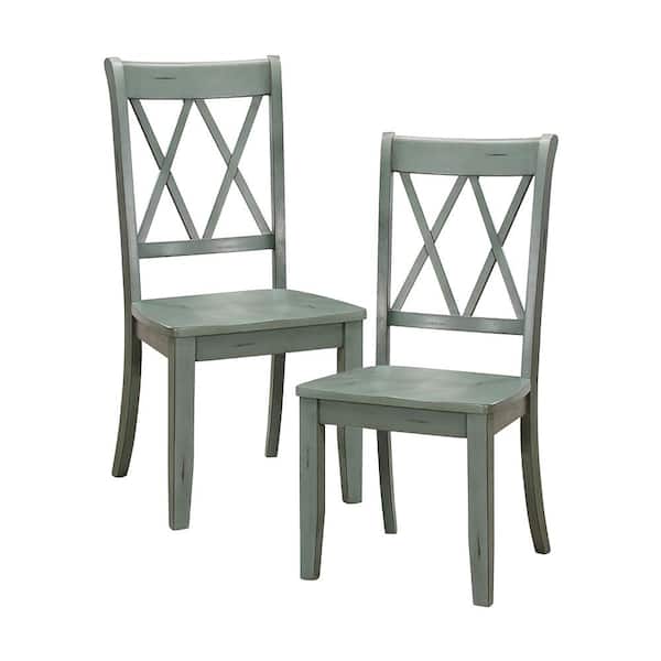 Unbranded Festus Teal Finish Wood Dining Chair without Cushion, Set of 2