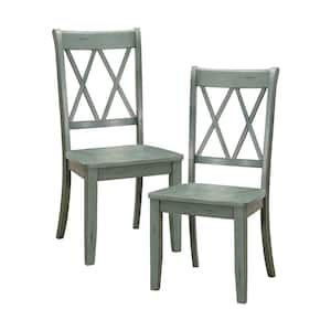Festus Teal Finish Wood Dining Chair without Cushion, Set of 2